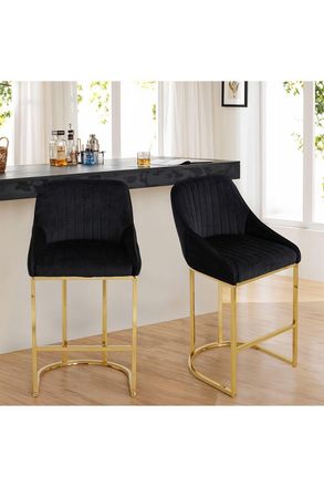 Living and Home Upholstered Bar Stool 2 Pcs in Black