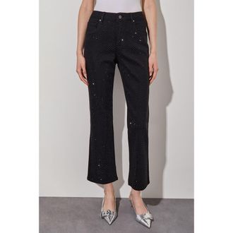 Ming Wang Crystal Front Flared Ankle Jeans in Black at Nordstrom, Size 16