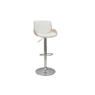 Miliboo Miliboo - Taburete De Cocina Regulable Blanco Y Madera Clara Vesper