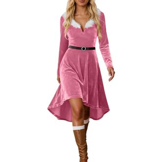 Generic Christmas Dresses for Women Fancy Dress Mrs Santa Claus Velvet A-Line V-Neck Sexy Christmas Dresses Costume Outfit Cocktail Dress for Xmas Party Cospl
