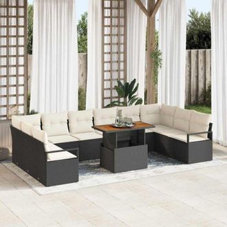 vidaXL Vidaxl - Conjunto De Sof&aacute; De Jard&iacute;n 11 Pcs Negro, Crema 100 X 55 X 73 Cm