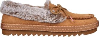 Skechers Comfortabele, platte leren mocassin-pantoffels voor dames van het merk Cozy Kiss (Kastanje)