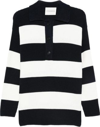 Closed Striped Knitted Polo Top