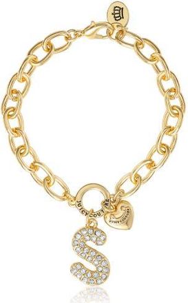 Juicy Couture Pav&eacute; Initial Charm Bracelet, 7.5 Gold Tone Link in Letter S at Nordstrom