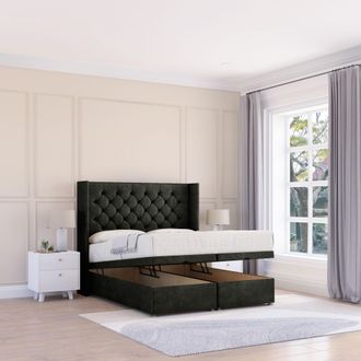 Sloomy Dior Dumfries Fabric Ottoman Bed End Opening With Sprung Memory Mattress & 54 Inch Floorstanding Headboard With Wings | Size: Small Double