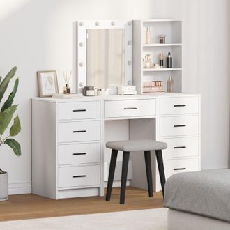 Berkfield Home 3 Piece Dressing Table Set with LED White Engineered Wood