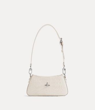 Vivienne Westwood Tasha Shoulder Phone Bag Emboss Croc Leather -Pearl-white