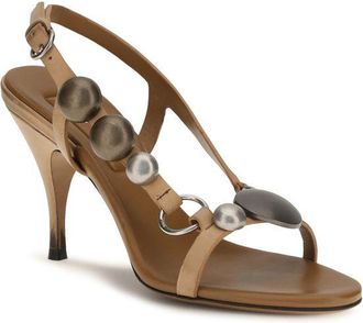 Miu Miu Womens Metal-Embellished Calf Leather Heel Brown Bos