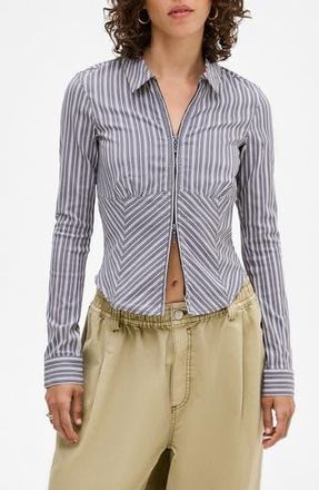 BDG Hailey Stripe Zip-Up Shirt in Grey at Nordstrom Rack, Size Small