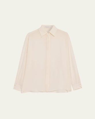 Michael Kors Button-Down Silk Boyfriend Shirt