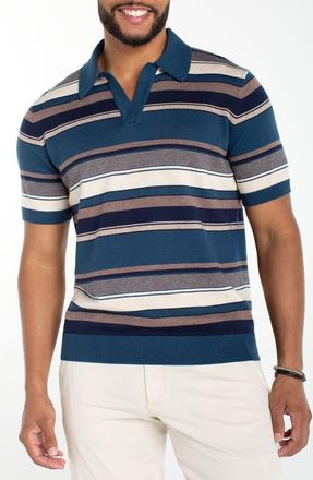 Liverpool L.A. Stripe Johnny Collar Polo Sweater in Navy Multi at Nordstrom, Size X-Large