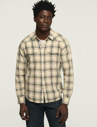 Lucky Brand Mens Indigo Plaid Western Shirt