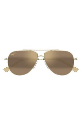 Maui Jim Hauloli XS 56mm Polarized Aviator Sunglasses in Gold at Nordstrom