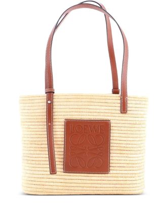 Loewe Borsa tote squadrata piccola in rafia intrecciata - Marrone