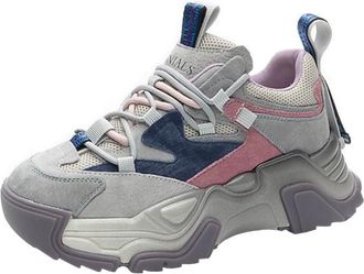 Generic Ladies Leather Thick Soled dad Shoes Versatile Color Blocked mesh Breathable Anti Slip Casual Sports Shoes (Pink,5.5)