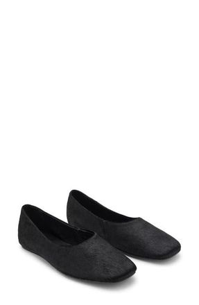 Mango Genuine Calf Hair Square Toe Flat in Black at Nordstrom, Size 8.5Us