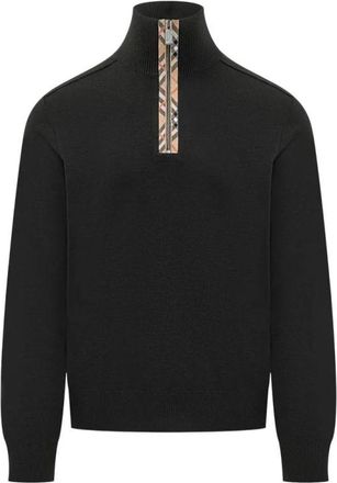 Burberry Check Trim Wool Half-zip Sweater, Size Small