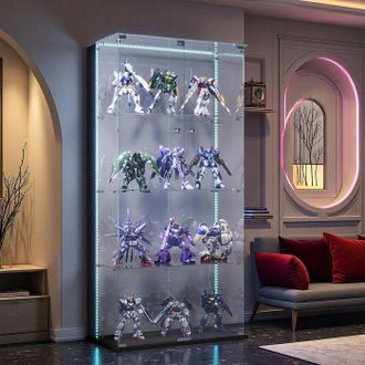 OEM Vitrina De Vidrio Led, Puertas Dobles, 4 Estantes, Armario De Presentaci&oacute;n Para Sal&oacute;n, Para Colecci&oacute;n, 163 X 78 X 35cm, Negro