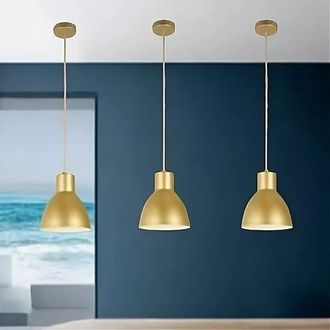 Trade Shop Trade Shop Traesio - Trade Shop - Lampadario A Sospensione E27 Ferro Paralume Moderno Contemporaneo Campanella Oro Bianco 33276