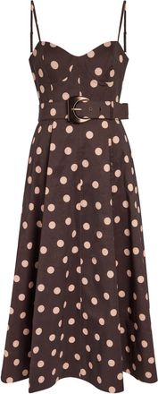Rebecca Vallance Vivianne Polka-dot Slubbed-poplin Midi Dress - Brown - 16 (UK16 / XL)