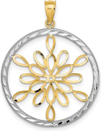 Diamond2Deal 14k Yellow Gold Rhodium Diamond-Cut Circle Snowflake Charm