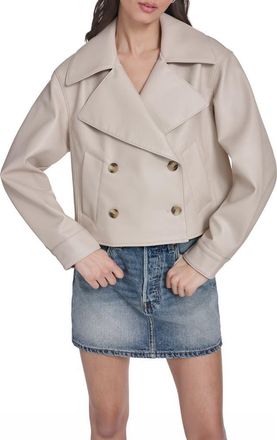 Levi's Double Breasted Faux Leather Crop Trench Coat in Chateau Grey at Nordstrom, Size X-Large
