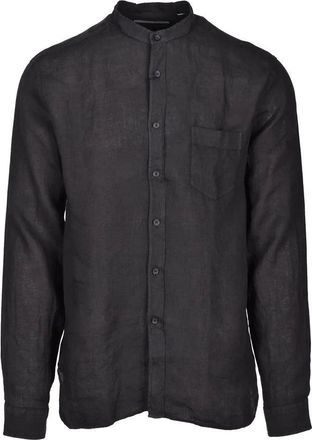 BATURO Black Mandarin Linen Shirt