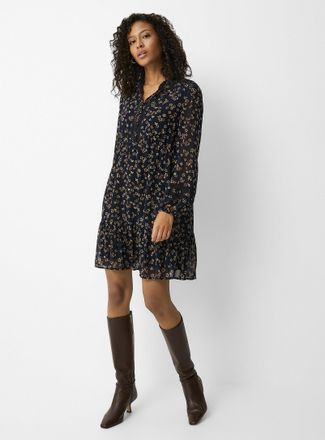 Contemporaine Womens Small fall flowers chiffon dress