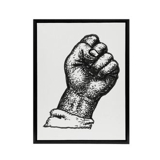 Artery8 Clenched Fist Black & White Drawing Gestel Black Framed Canvas Art | Size: W24 x H32