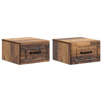 vidaXL Mesita De Noche De Pared Con Caj&oacute;n 2 Pcs Madera Envejecida Vidaxl