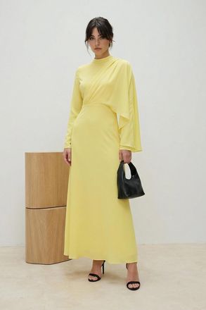Trendyol Modest Dames Geel Effen Maxi Lang Stijlvol/Avond Skater Modest Avond Jurken