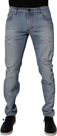 Dolce & Gabbana Blue Tattered Cotton Skinny Men Denim Jeans Elastane Clothing
