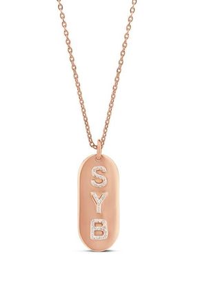 SHYMI Pav&eacute; Cubic Zirconia Name Tag Pendant Necklace in Rose at Nordstrom