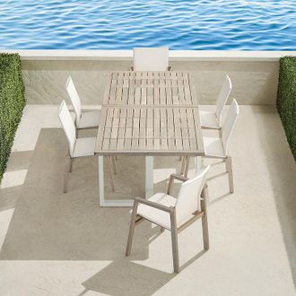 Frontgate Newport Teak 7-pc. Rectangular Dining Set in White - Frontgate Resort Collection