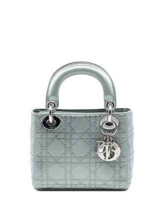 Dior 2010 Mini Satin Cannage Strass Crystal Embellished Lady Dior satchel - Grigio