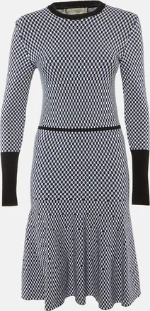 Sportmax Blue Check Pattern Knit Midi Dress