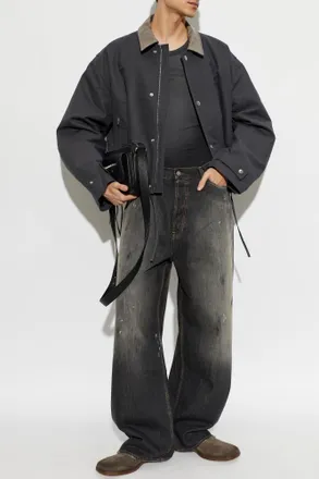 Acne Studios Insulated Jacket With A Leather Collar, Mens, Grey