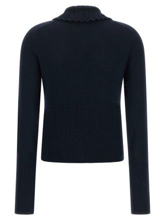 Chlo&eacute; Crochet-Collar Wool Cardigan - Navy