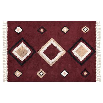 Beliani Beliani - Alfombra De Algod&oacute;n Rojo Beige Negro 140 X 200 Cm Patr&oacute;n Diamante Borlas Siirt
