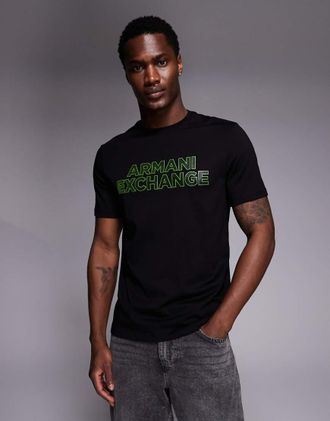 A|X Armani Exchange T-shirt nera con logo sul petto-Nero