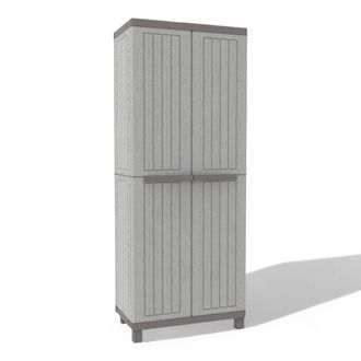Terry Armario Alto De Material Termopl&aacute;stico Gris Efecto Madera Con Dos Puertas Con 3 Estantes Regulables Con Apertura De 180 Grados 170x68x39 Cm