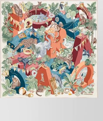 Ferragamo silk jungle party print scarf