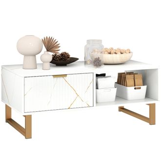 HOMCOM Coffee Table - Living Room Table with Drawer and Open Shelves - White | TJ Hughes