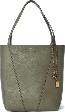 Chlo&eacute; Spin pebble-grain logo tote bag - women - LWG-Certified Calf Leather - One Size - Green