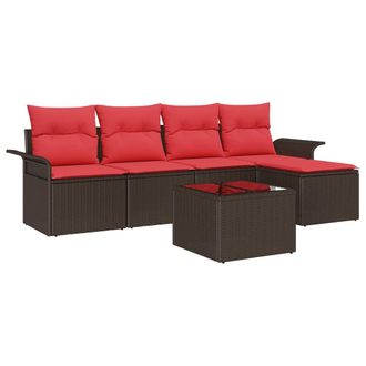 vidaXL Conjunto De Sof&aacute; De Jard&iacute;n 6 Pcs Marr&oacute;n Rat&aacute;n Sint&eacute;tico Vidaxl