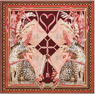 Ferragamo Donna Foulard in seta con stampa Felino Rosso