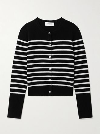 La Ligne Cardigan In Cashmere A Righe - Nero
