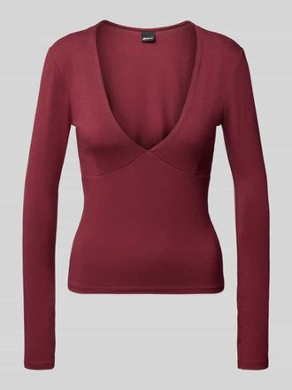 Gina Tricot Longsleeve aus Viskose-Elasthan-Mix mit V-Ausschnitt in Bordeaux, Gr&ouml;&szlig;e XS