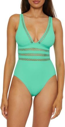 BECCA by Rebecca Virtue Open Knit Inset One-Piece Swimsuit in Aqua Sea at Nordstrom, Size Medium