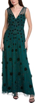 Adrianna Papell Velvet Floral Beaded Gown